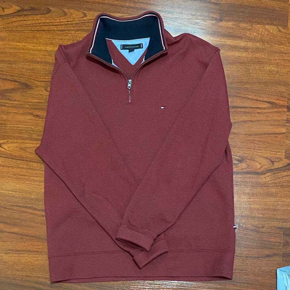 Tommy Hilfiger Men's Burgundy Zip-Up Sweater